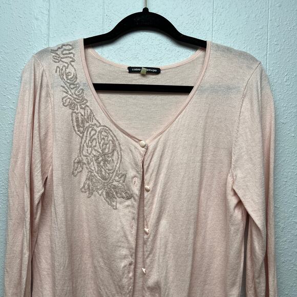 Cable & Gauge Soft Pink Beaded Womens Cardigan Sweater Medium Workwear Soft Girl - Picture 3 of 13